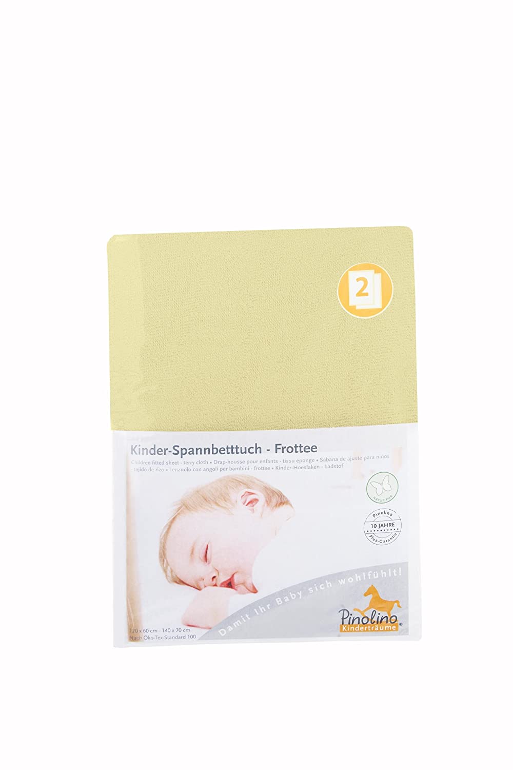Pinolino 540062-4D Double Pack Fitted Sheet for Cot Bed Yellow