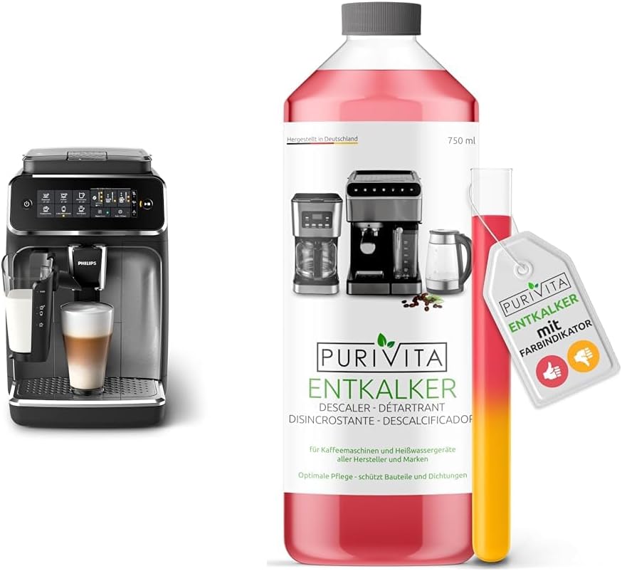 Philips Series 3200 Fully Automatic Coffee Machine - LatteGo Milk System & Purivita - Universal Descaler 750 ml for Fully Automatic Coffee Machines - Suitable for All Known Brands, 1 Bottle
