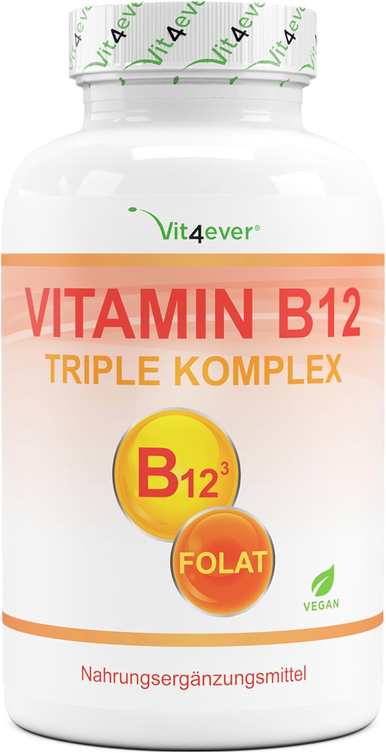 Vitamin B12 Complex – 240 Tablets for 8 Months – 500 µg Vit B12 + Folic Acid 200 µg per Day – Methylcobalamin, Adenosylcobalamin & Hydroxocobalamin B12 + Bioactive Quatrefolic® Folic Acid – 100% Vegan