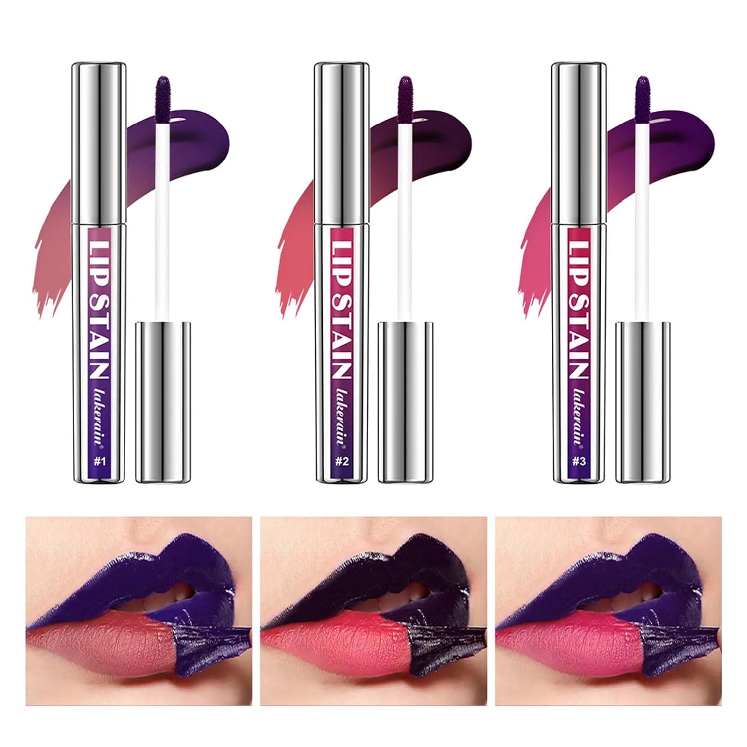 Lip Stain Peel Off Set, Matt Lip Tint Peel Off, 3 Colors, Magic Removable Tattoo Lip Gloss, Highly Pigmented Liquid Lipstick, Smudge-Proof, Waterproof, Non-Stick Cup, Easy Tear-Off