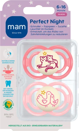 Schnuller Perfect Night Silicone, Pink/Rosa, 6-16 months, 2 hours