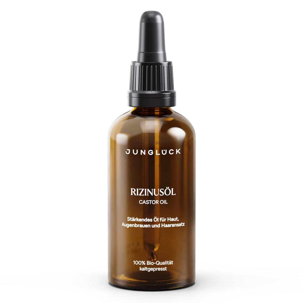 JUNGLÜCK Organic Castor Oil, 50 ml, Vegan, 100% Pure Cold-Pressed Natural Oil Revitalises and Locks in Moisture and Active Ingredients Effectively Nourishing Care for Face, Eyelashes, Hair and Nails