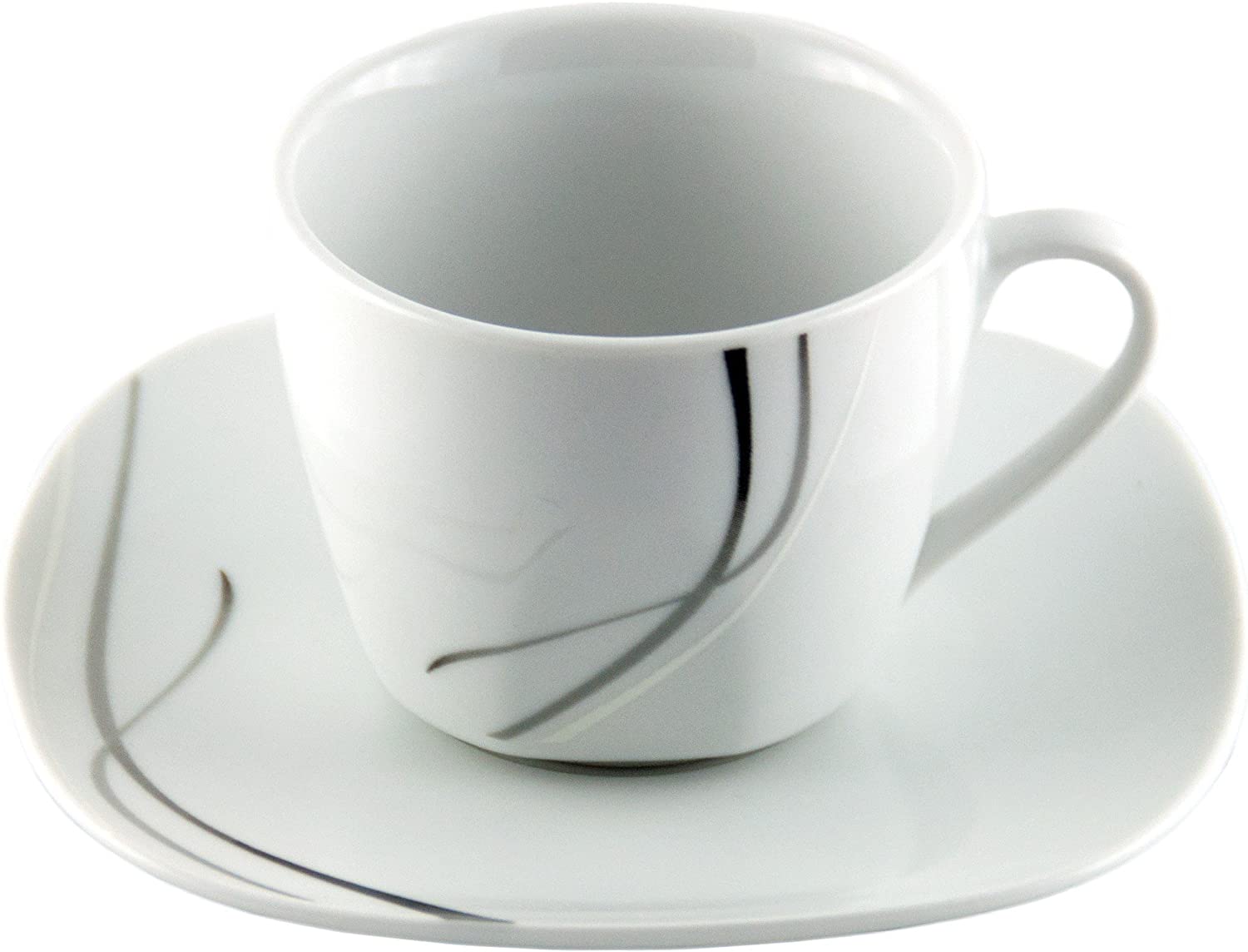 Van Well Coffee Cup Set – 4x Coffee Cup 20 cl with Saucer 14.5 cm Silver Night