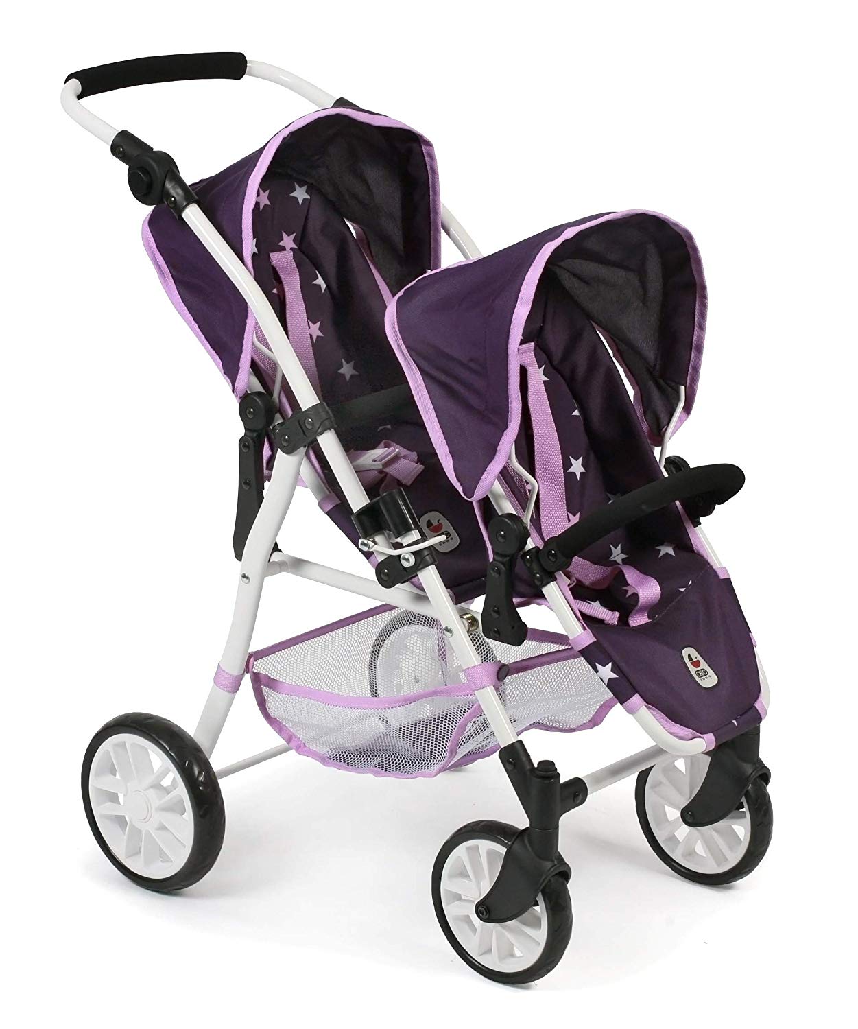 Bayer Chic 2000 691 71 Tandem Buggy Twinny, Twin Doll\'s Pram for Dolls up to 50 cm, Stars Purple