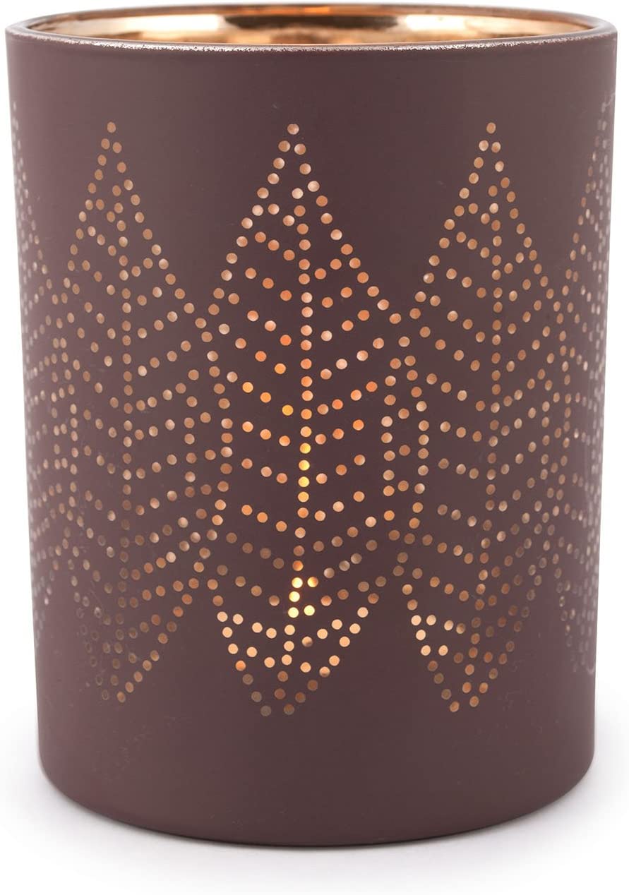 'Brown, Golg Pajoma Glass Candle Holder Leaf Medium Galvanised H 9,8 x 7.7 