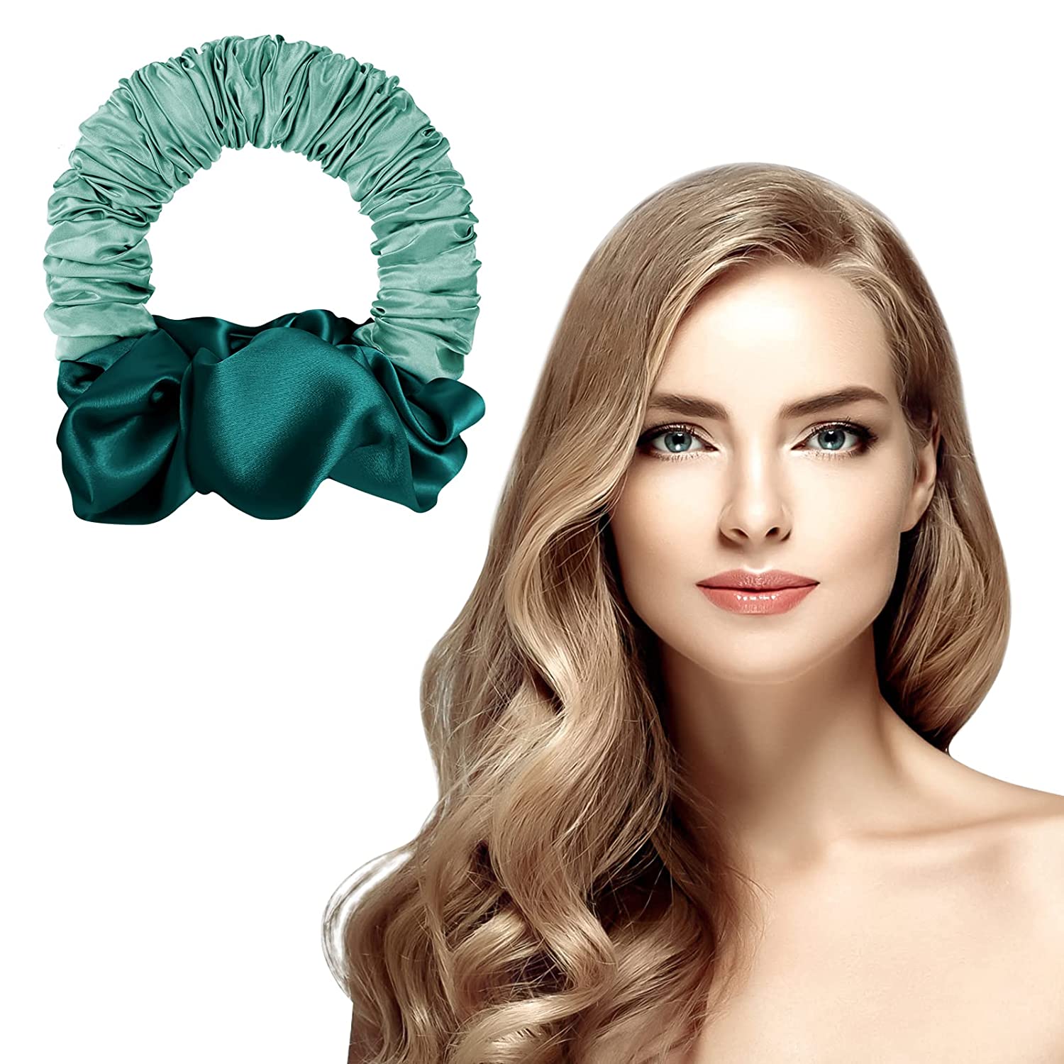URAQT Heatless Curling Hairband, Soft No Heat Ponytail Hairband Curlers, 2022 Scrunchie Rollers, Magic Hairdresser Tools for Long Hair, DIY Styling (Green), ‎green