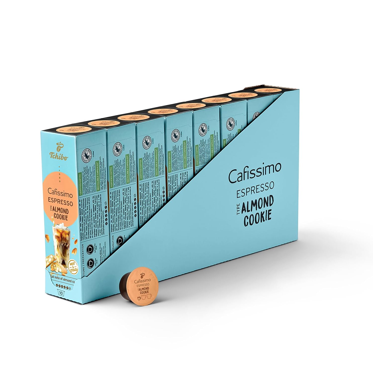 Tchibo Cafissimo Vorratsbox Espresso Almond Cookie Kaffeekapseln, 80 Stück – 8x 10 Kapseln (Espresso, aromatisch mit Mandelkeks-Geschmack), nachhaltig & fair gehandelt, Limited Edition