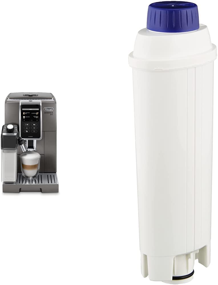 DeLonghi De\'Longhi Dinamica Plus ECAM 370.95.T Fully Automatic Coffee Machine with Milk System, Titanium & Original Water Filter DLSC002 - Accessories for De\'Longhi Fully Automatic Coffee Machines, for Machine Care, White