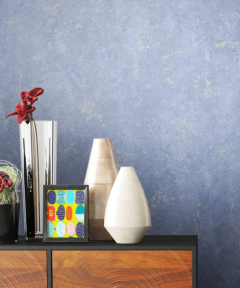 Newroom Non-Woven Wallpaper Plain Blue Plain Beautiful Modern And Elegant D