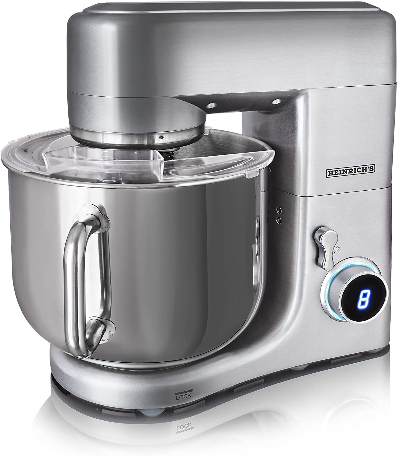 Heinrich´s Heinrichs Food Processor Kneading Machine Stainless Steel Bowl 1800 W Powerful Patented Dough Hook 8 Levels LCD Display Multifunctional Dough Kneading Machine (11 Litres)