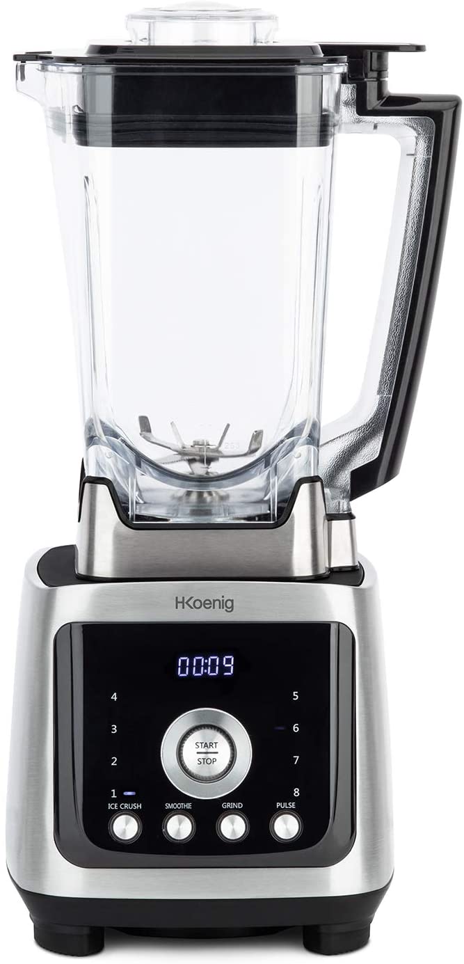 H.Koenig Power+ MXH880 Stand Mixer – Powerful – 2000 W – Stainless Steel Blades – 2L Capacity – LED Display – 8 Speeds – Crushed Ice Smoothie Maker