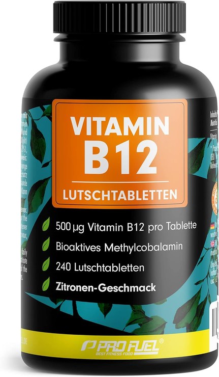 Vitamin B12 Lozenges, 240 x Lemon, 500 μg Active Methylcobalamin B12 per tablet, Delicious Taste, Vegan & High Dosage, B12 Tablets for Sucking, No Added Sugar, Sweetened with Xylitol