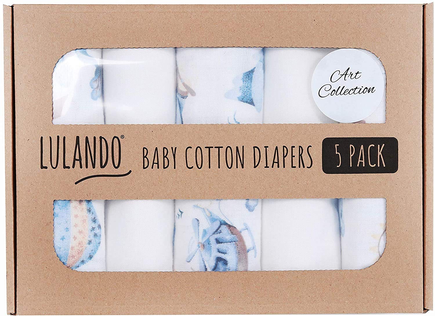 LULANDO Art Collection Flannel Nappies - 70 x 80 cm - Pack of 5 - 100% Cotton Flannel (Sleepy)