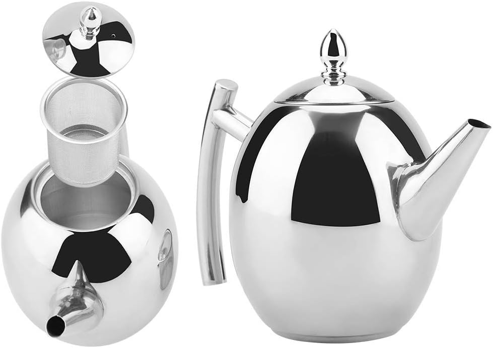 1.5L Stainless Steel Teapot, Mirror Polished Tea Coffee Kettle Container, Portable Coffee Kettle with Removable Teapot Infuser for Home, Restaurant, Cafe, Hotel, Bar