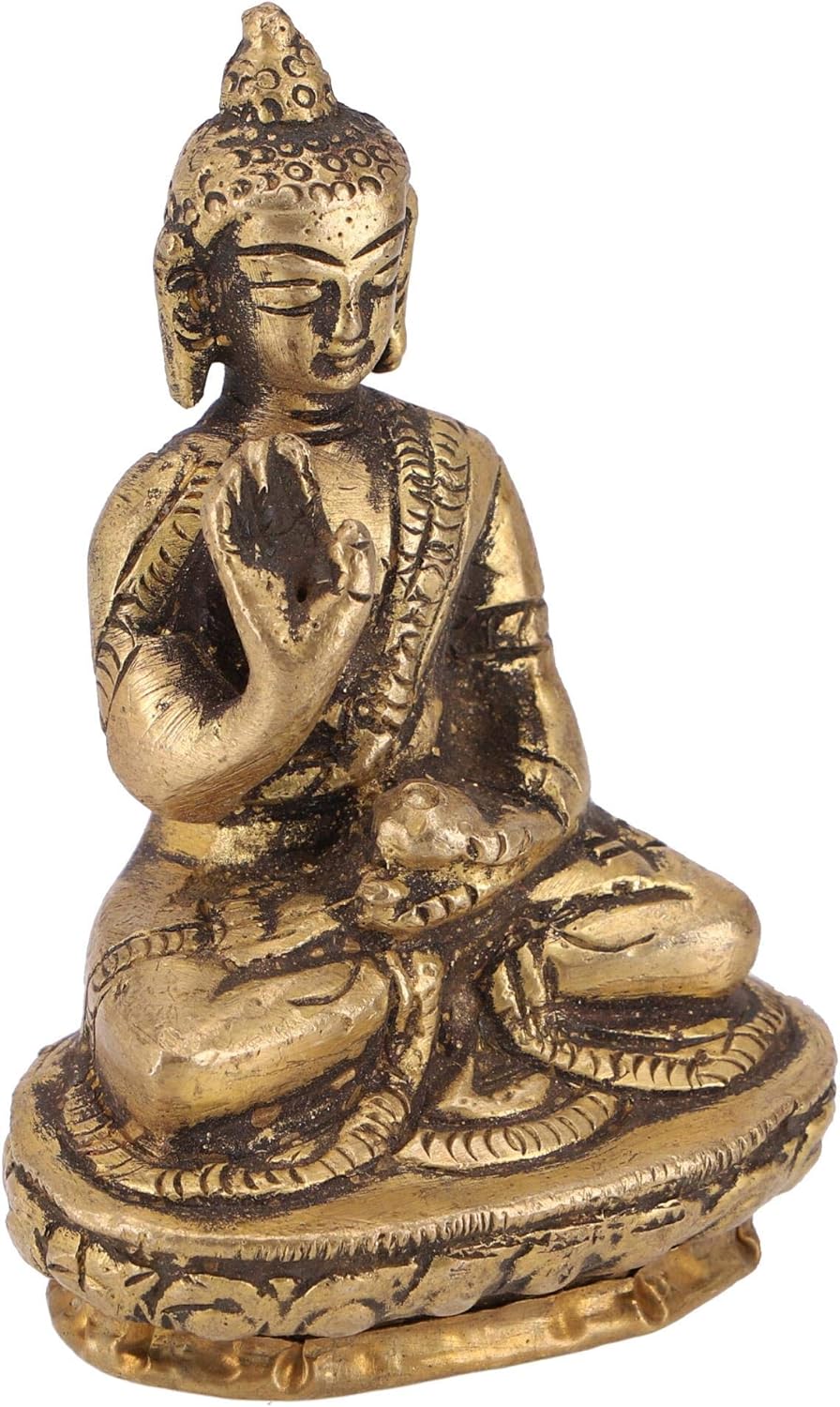 GURU SHOP Buddha Statue Brass Dharmachakra Muda 8 cm - Model 1, Gold Buddha