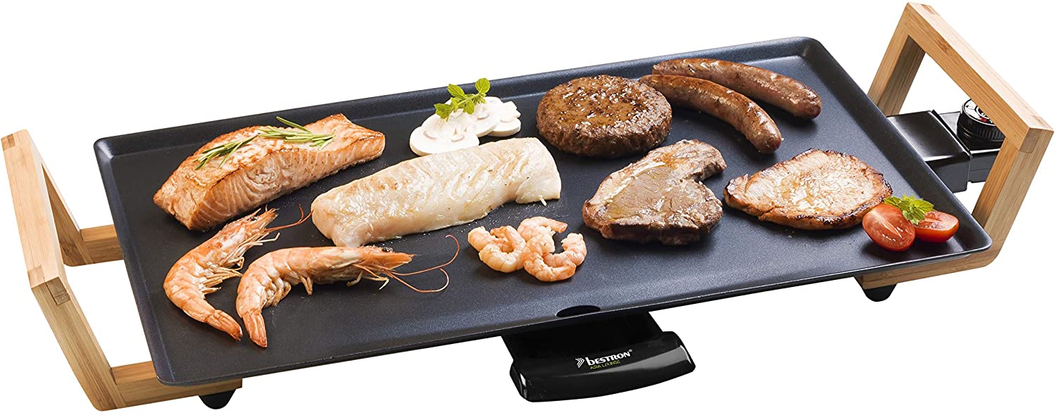 Bestron Teppanyaki Grill Plate in Asia Design, With Bamboo Handles