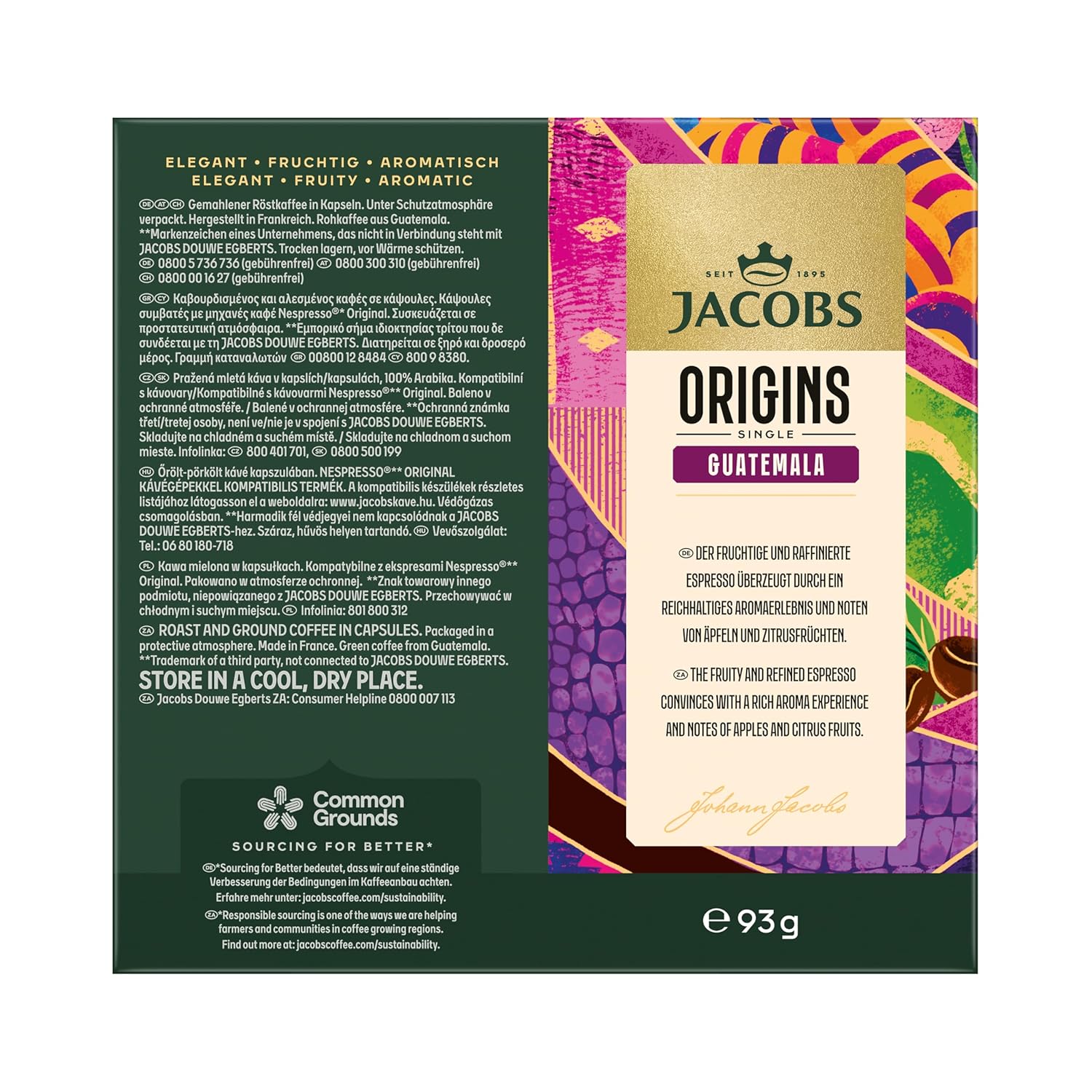 Jacobs Origins Guatemala, Single Origin 100% Arabica, Capsule Set of 180 Capsules, Storage Pack (10 x 18 Capsules)