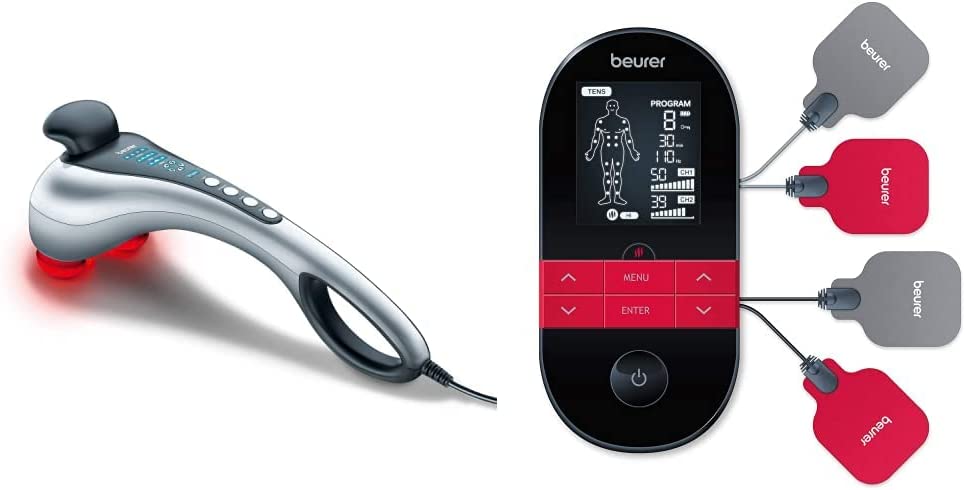 Beurer MG 100 Infrared Massager 649.03 & EM 59 Heat Digital TENS / EMS Device, 4-in-1 Stimulation Current Device for Pain Therapy, Muscle Stimulation, Massage and Heat Therapy, Includes 4 Electrodes Battery