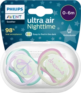 Schnuller Ultra Air Night, green/pink, 0-6 months, 2 hours