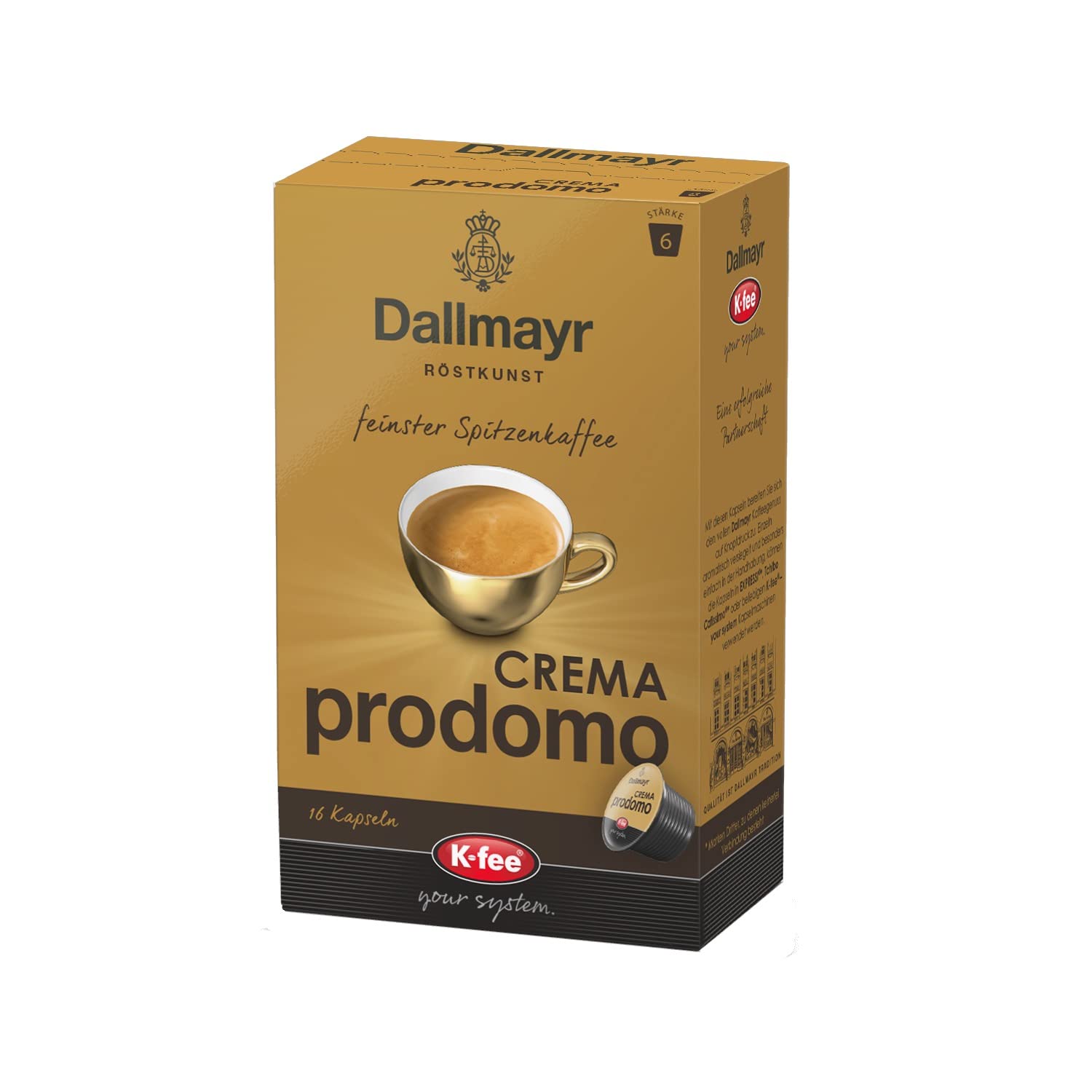 Dallmayr CREMA Prodomo Coffee Capsules, Compatible with Tchibo Cafissimo (R)*, Pack of 6 (6 x 16 Items)