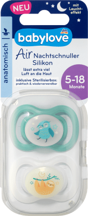 babylove Night pacifier anatomical, silicone, Owl/sloth Gr. 2, 2 Pcs