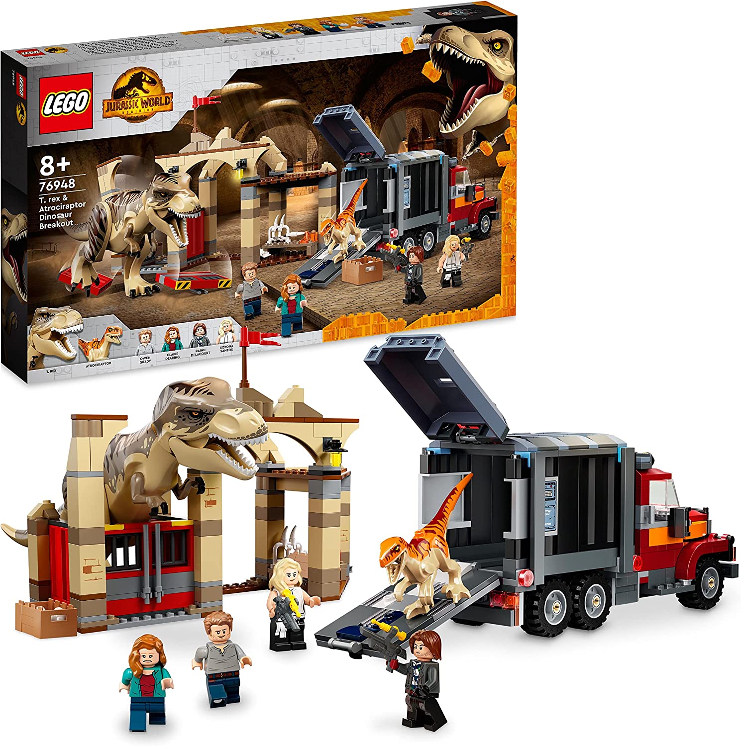 LEGO 76948 Jurassic World T. Rex & Atrociraptor Dinosaur Escape Set with Truck and 4 Minifigures Dinosaur Toy Christmas Gift