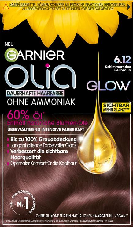 Garnier Permanent hair color without ammonia with nourishing, natural oils, complete gray hair coverage, Olia Permanente Coloration, 6.12 Shimmering light brown, 1 piece