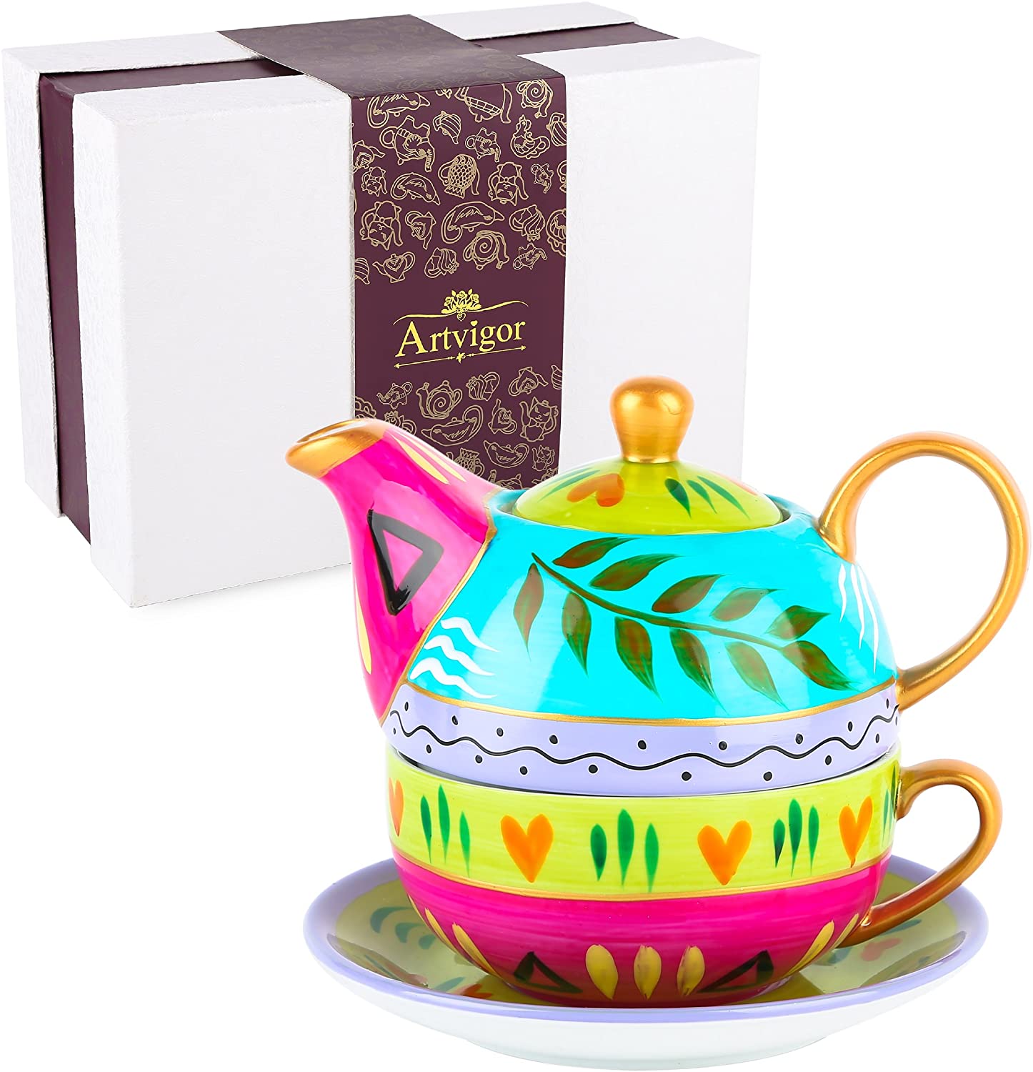 Artvigor Porcelain Hand-Painted Coffee Pot, Teapot, Hand Crafted