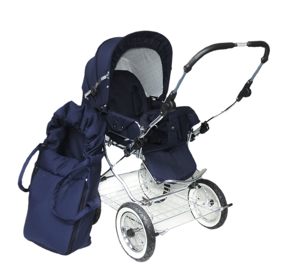 Eichhorn 419RFS-K041-AIR-STN Sports Pushchair with Leather Strap Frame with Pushing Height Adjustment with Soft Carry Test Pneumatic Wheel Navy Blue