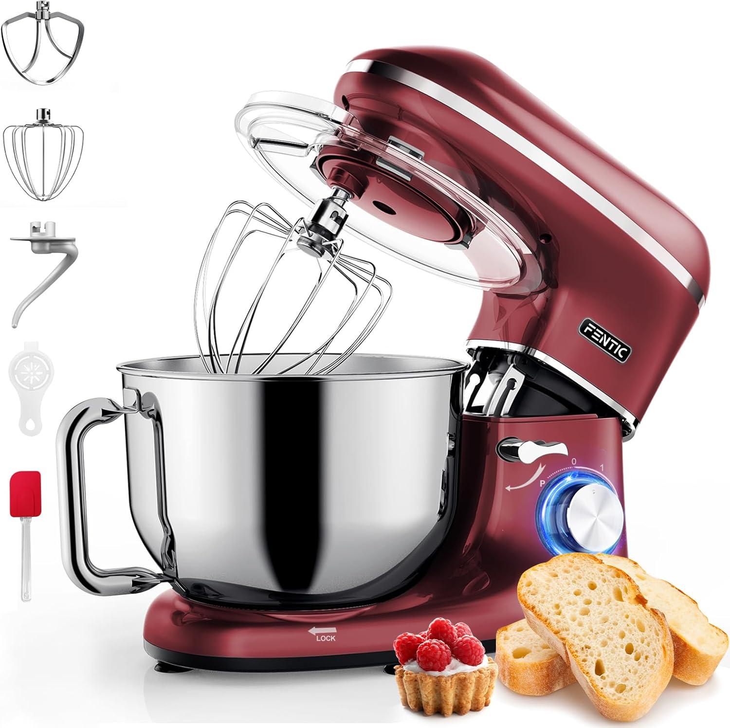 Food Processor - 2000 W - Stainless Steel Mixing Bowl (6.2 L) - Kitchen Mixer with Mixing Hook, Dough Hook, Beater and Splash Guard - Includes Additional Accessories (Red)