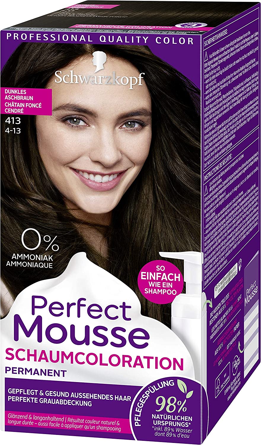 mousse Schwarzkopf Perfect Mouse Permanent Foam Colouration 413 Dark Ash Brown Level 3 Pack of 3 x 92.5 ml