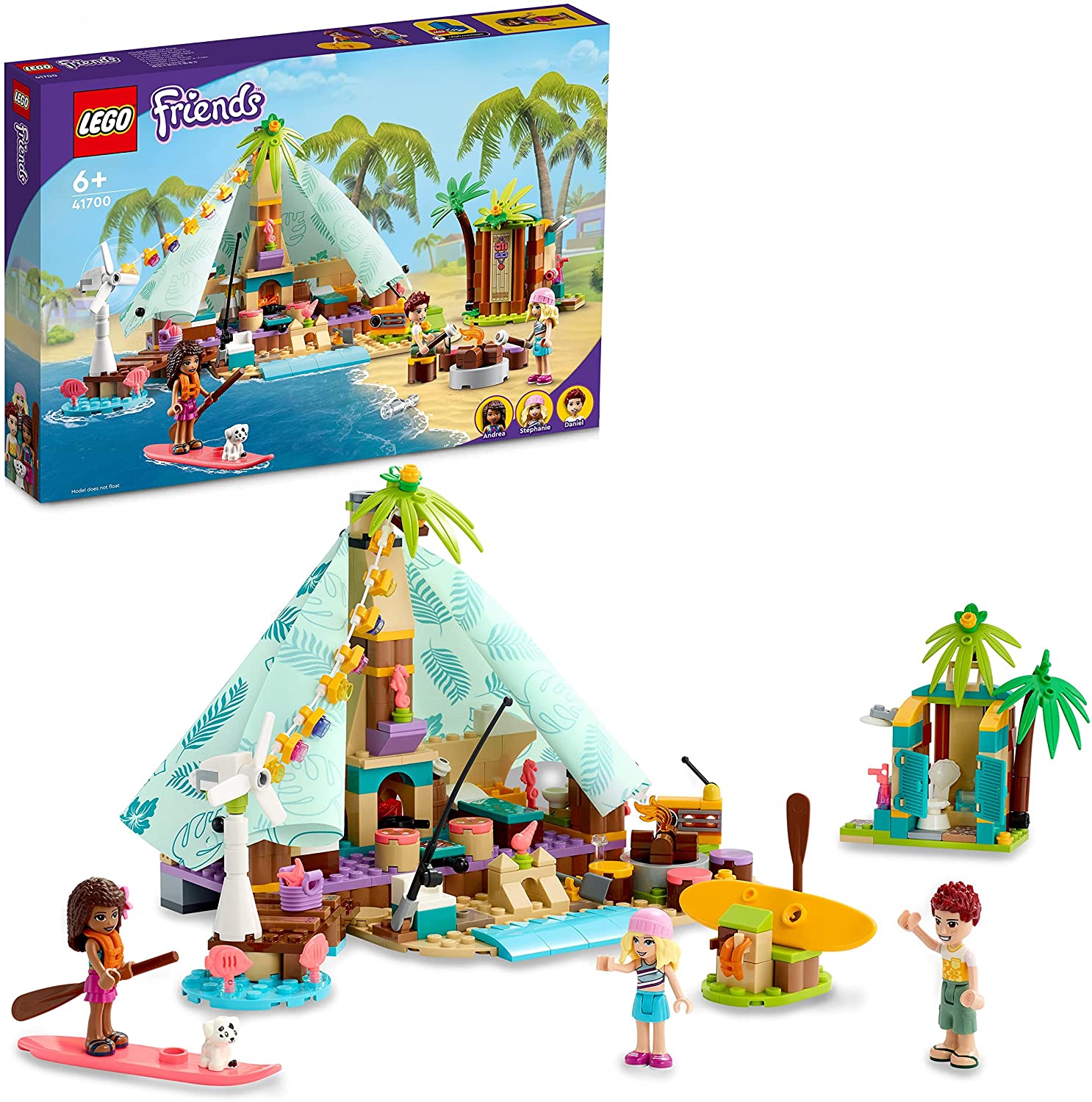 LEGO 41700 Friends Glamping am Strand, Abenteuer-Camping-Set, Spielzeug für