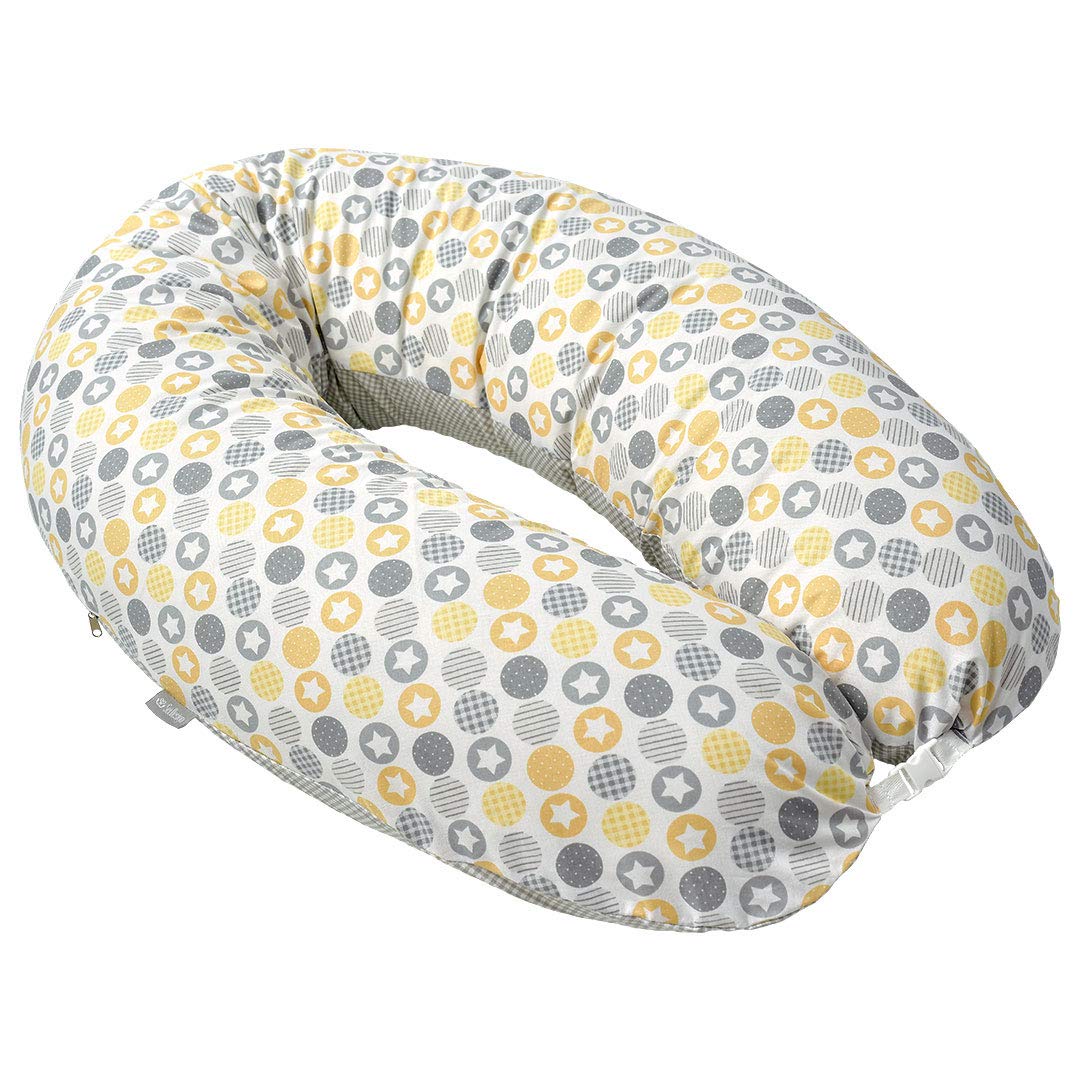 Sei Design Nursing Pillow Pregnancy Pillow with Zip Cover 190 x 30 cm - 170 x 30 cm Filling: fibre balls Patchwork Circles Taupe/Yellow