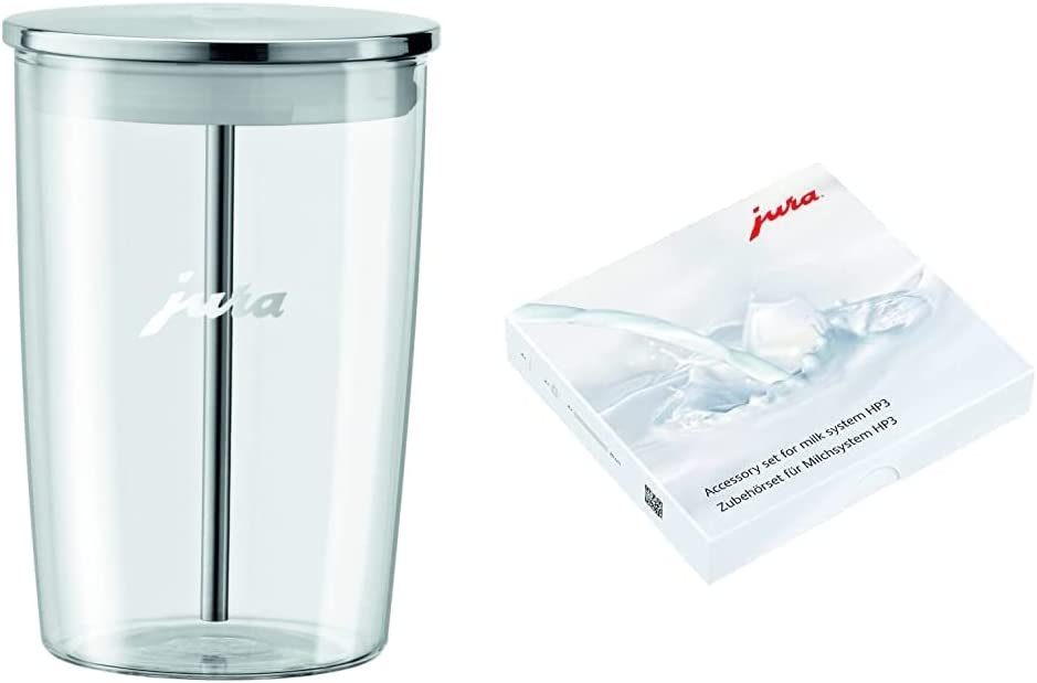 Unbekannt Jura 72570 Glass Milk Container 0.5 L with Milk Hose Transparent 9.2 x 9.2 x 13.5 cm & 24117 Accessory Set for Milk System HP3 Transparent