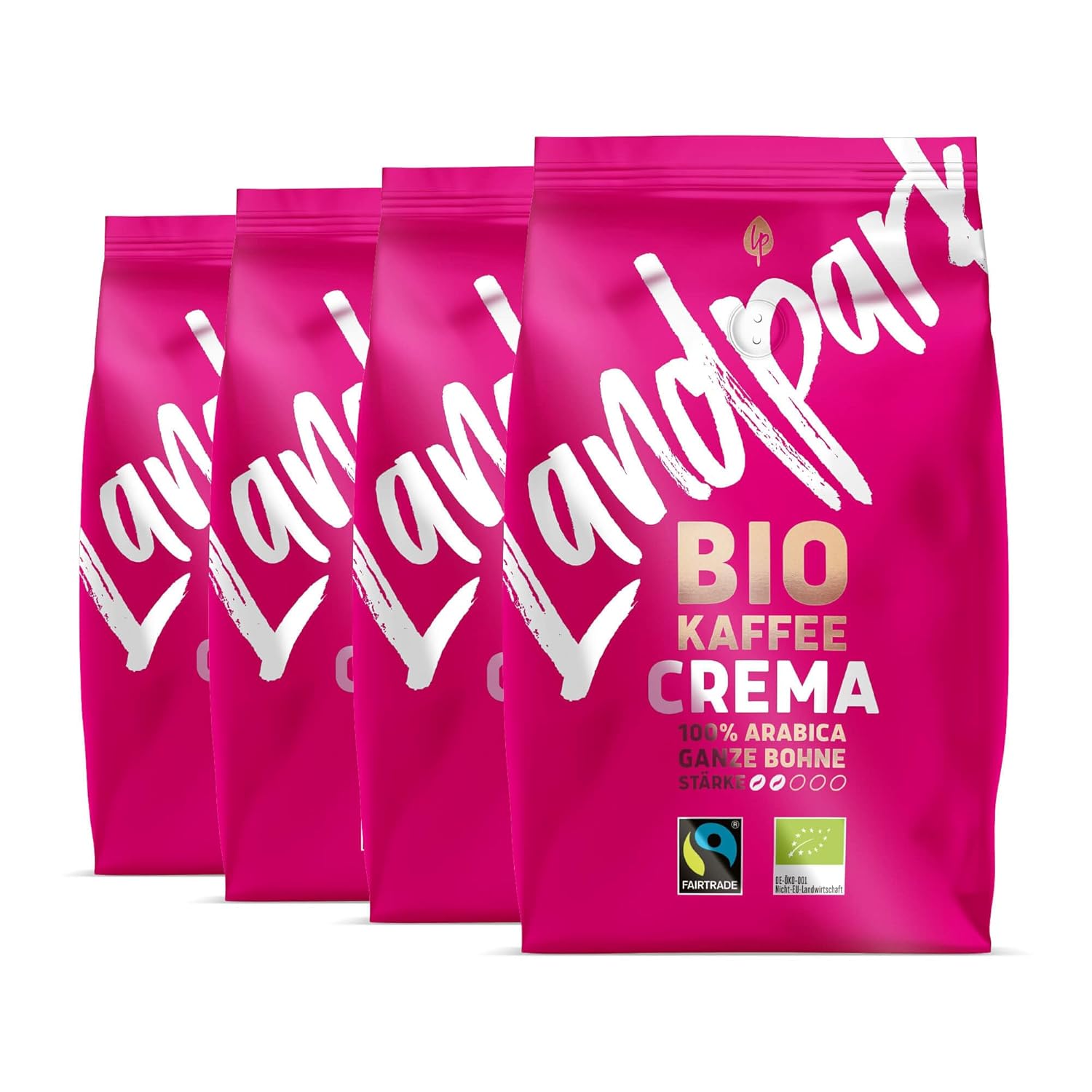 Landpark Organic Coffee Crema 500 g (Pack of 4) - 100% Arabica Coffee Beans - Medium Roast - Low Acid Bean Coffee - Fair Trade