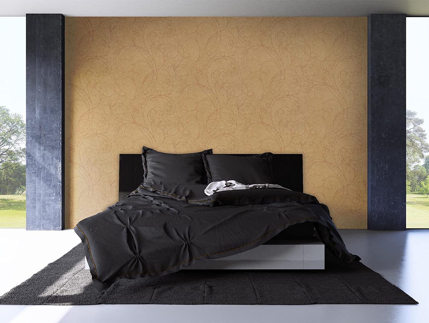Newroom Wallpaper Gold Geschlängelt Non-Woven Wallpaper Non-Woven Modern Design Look with Stripes Wallpaper Guide