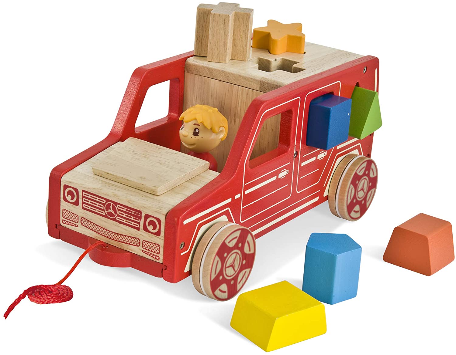 Eichhorn 109475910 Mercedes Steck G-Class Benz Car with 7 Building Blocks and Driver Figure, Shapes, Made from FSC 100% Certified Beech Wood, 24 x 14 cm, from one year