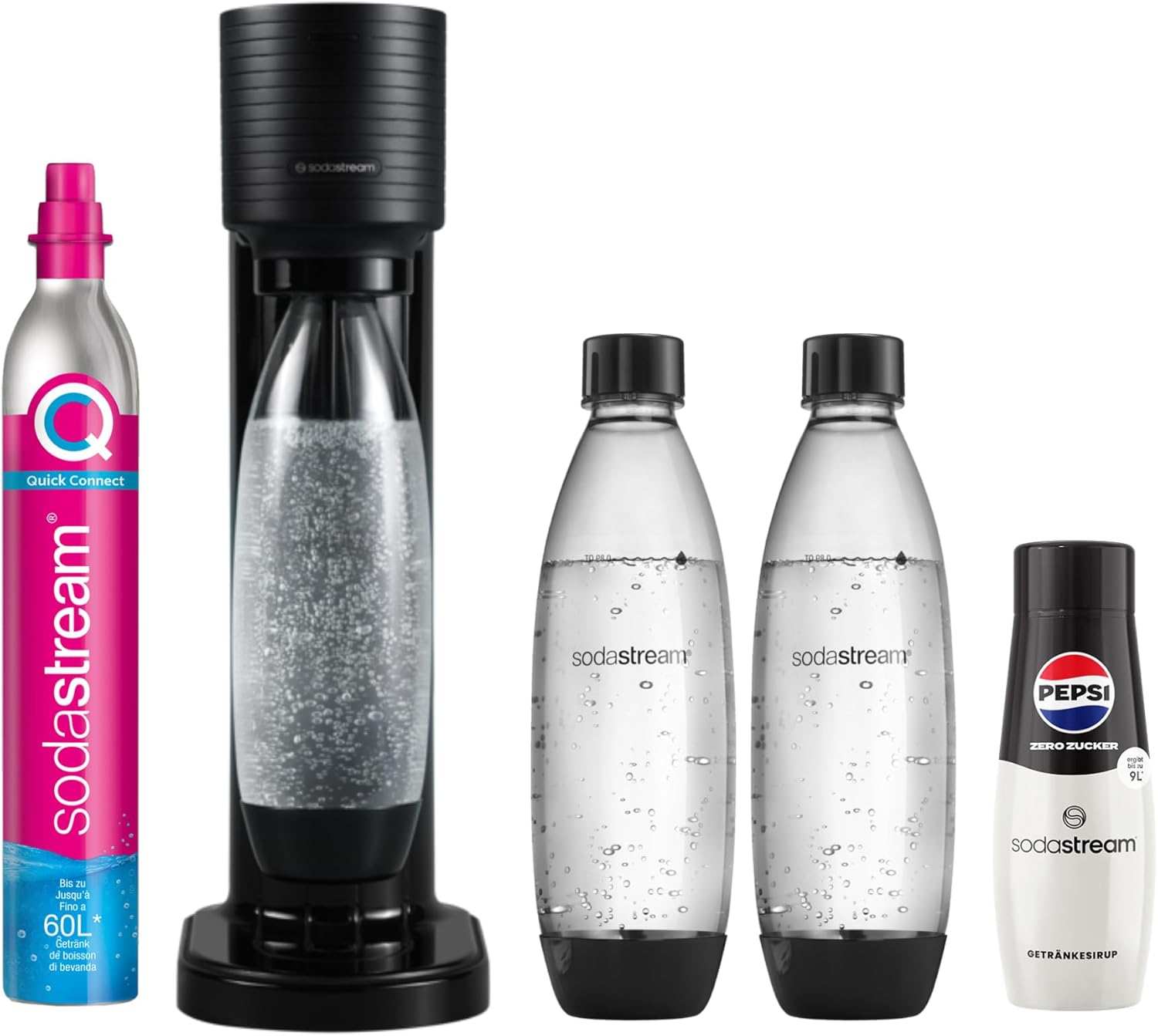 SodaStream GAIA soda maker with CO2 cylinder + 3x 0.8L BPA-free FUSE plastic bottle + Pepsi Zero Zuck syrup 440 ml