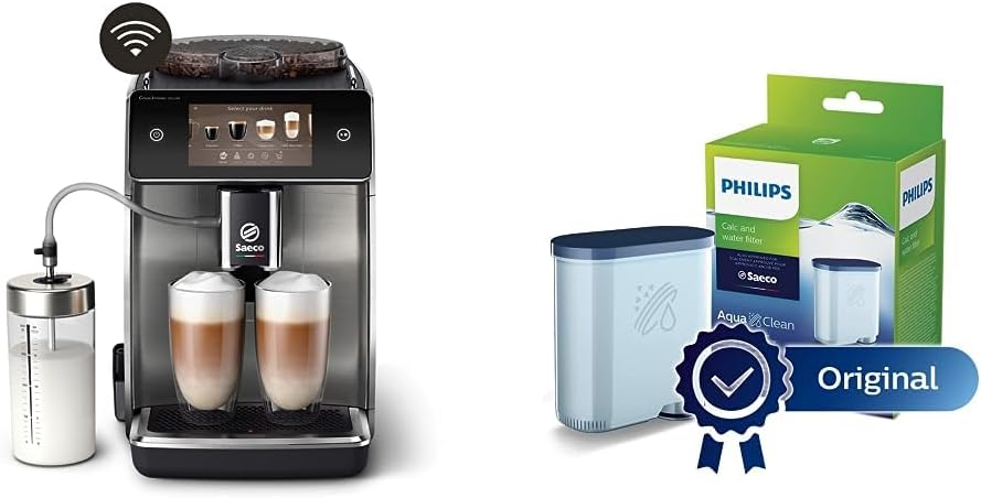 Saeco GranAroma Deluxe Fully Automatic Coffee Machine - WiFi Connectivity, 18 Coffee Specialities, Intuitive Touch Display, 6 User Profiles, Ceramic Grinder, 44.8 x 26.2 x 38.3 cm (SM6685/00)