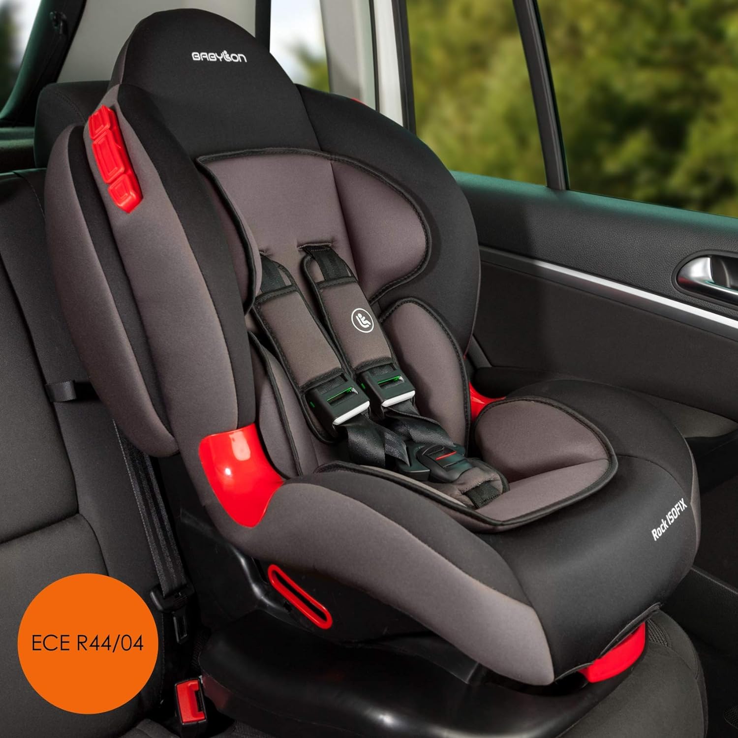 BABYLON Rock ISOFIX Baby Car Seat Group 1/2, Child Seat 9-25 kg (9 Months to 7 Years). Child Seat with Top Tether 5-Point Safety Belt. ECE R44/0 Black/Grey Smoky