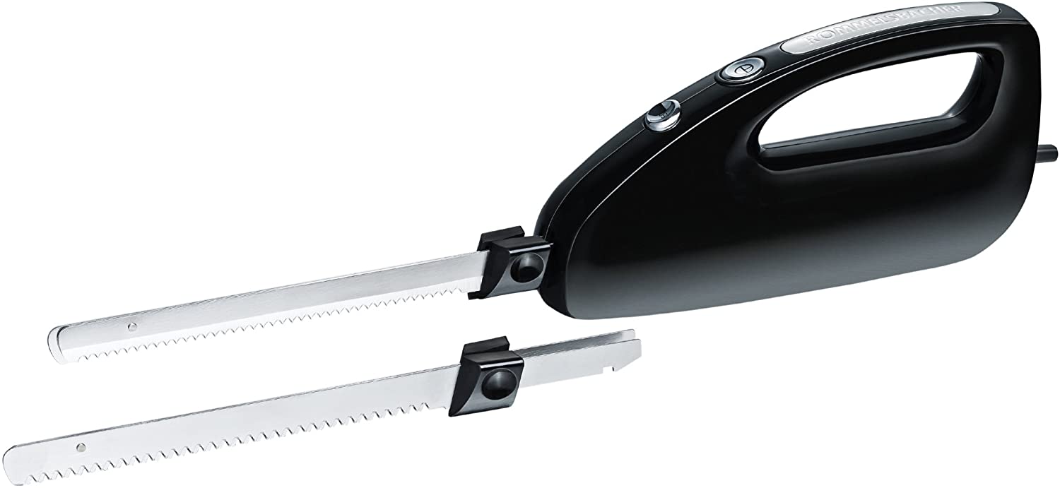 ROMMELSBACHER EM 150 Electric Knife - Powerful Motor, Power Button, Usable Blade Length 15 cm, Stainless Steel Blade Pairs with Fine and Coarse Tooth 120 W, Black