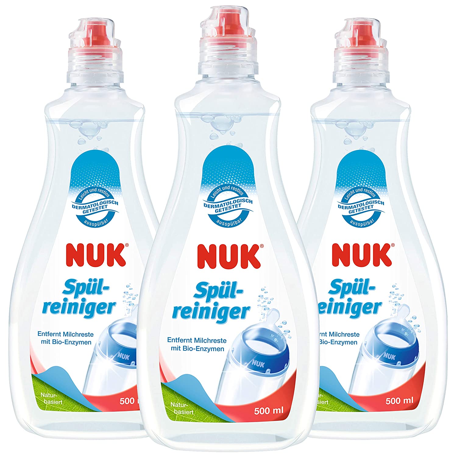 Nuk dish washing liquid for baby bottles, ideal for cleaning baby bottles, teats and accessories, fragrance-free, pH neutral, pack of 3