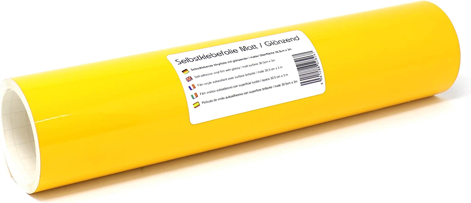 Finest Folia 3 m x 31 cm Plotter Film 105 Colours Matt/Glossy Self-Adhesive Craft Film for Plotting Furniture Film (022 Shell Yellow, Gloss)