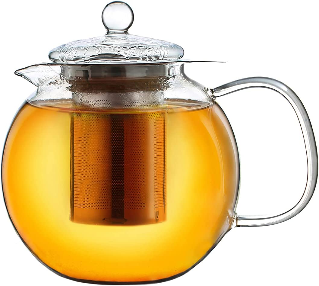 Creano Glass Teapot 1.7 L 3-Part Tea Maker with Integrated Stainless Steel Strainer and Glass Lid, Ideal for Making Loose Teas, Drip Free, All-in-One