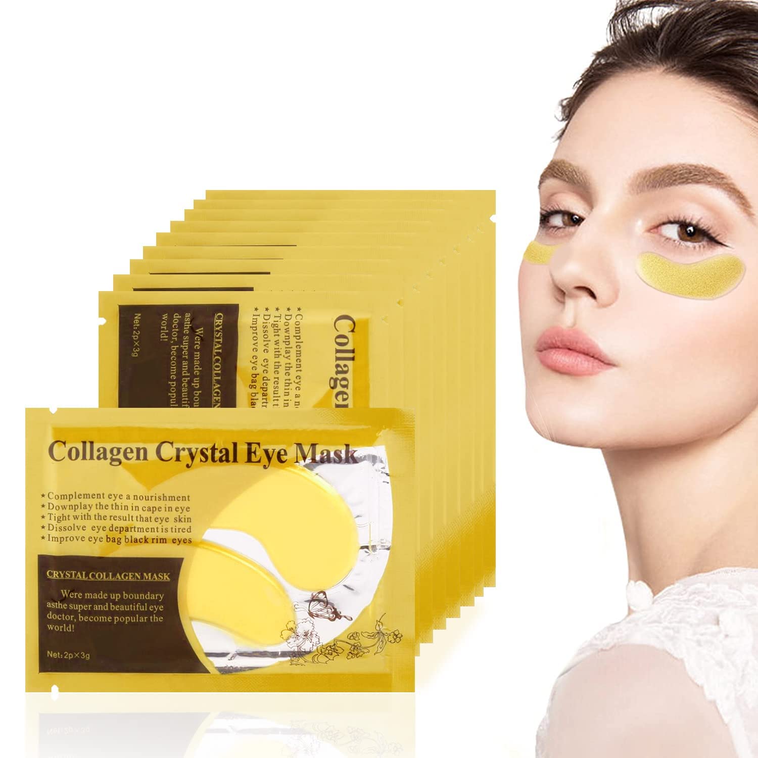 Susicit 10 Pairs Eye Pads Eye Mask 24K Gold Collagen Eye Mask Moisturizing Anti-Ageing Dark Circle Removal Eye Bags and Swelling, ‎gold