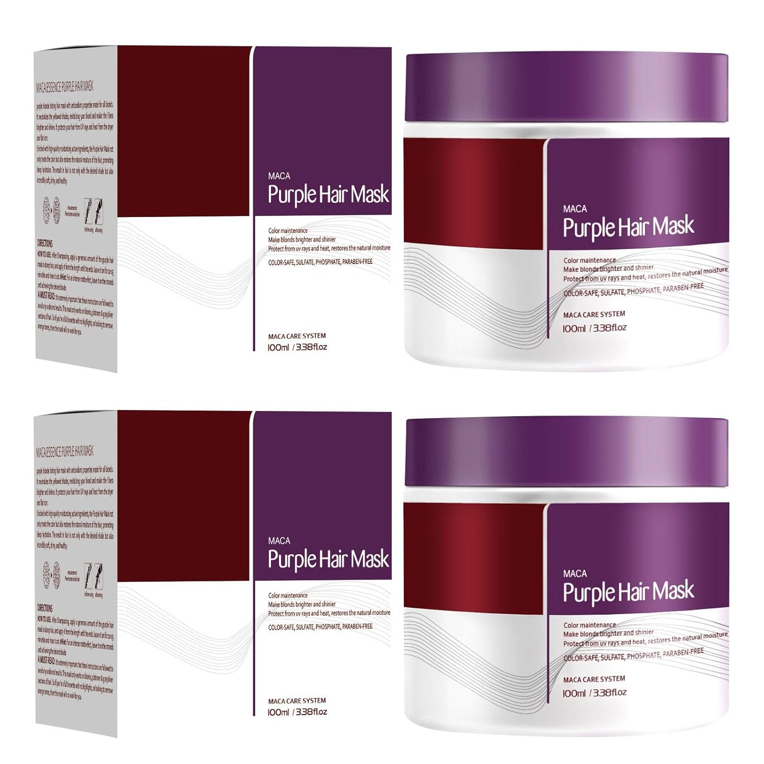 Collagen Hair Treatment Masks, Nourish, Brighten Hair, Repair Strength and Shine, Make Your Hair Soft and Silky, Safe to Use, 100 ml for Dry Hair (2 Pieces)