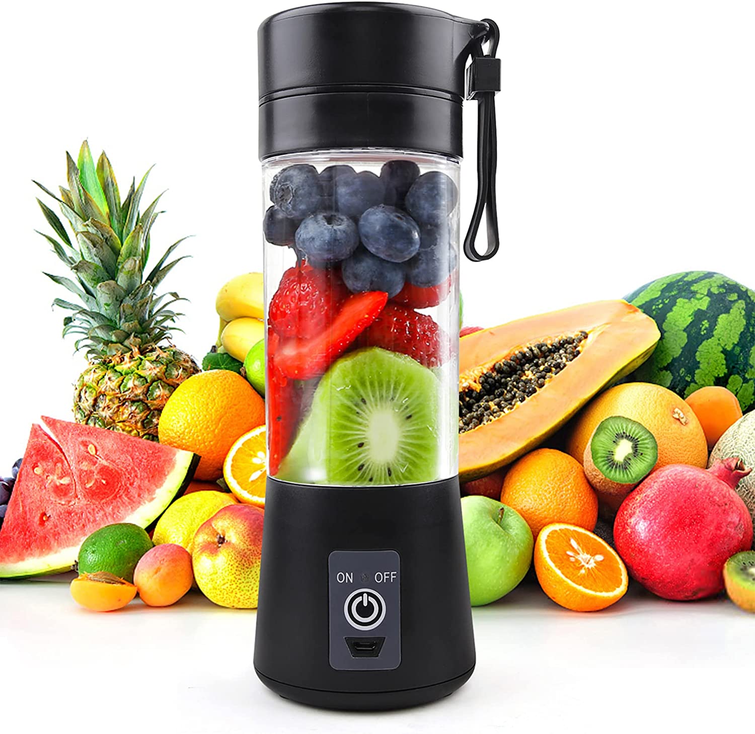 TENSWALLXCJC Mixer Smoothie Maker Portable Juicer: 380 ml Stand Blender Personal Shaker Protein Shake with 6 Stainless Steel Knives Portable - BPA-Free Juicer Blender with USB Mixing Cup for Shakes and Juice Outdoor