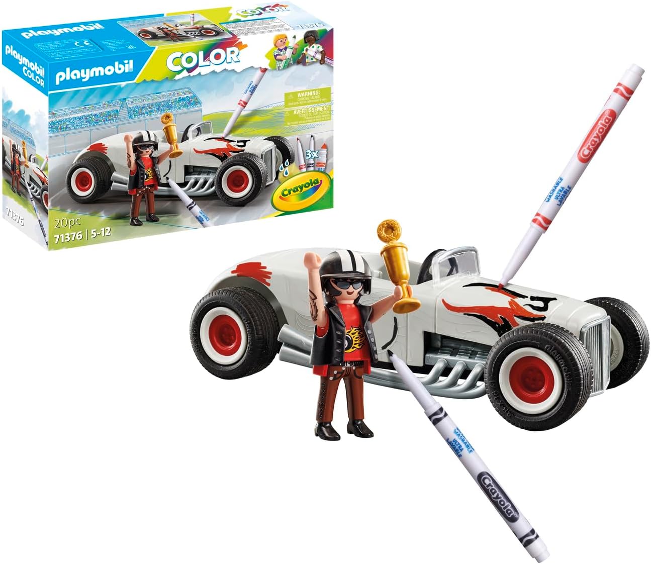 PLAYMOBIL Color 71376 Racing Car, Creative Colour Fun for Car Fans with Water Soluble Pens, Sponge and Numerous Accessories, Artistic Toy for Children from 5 Years