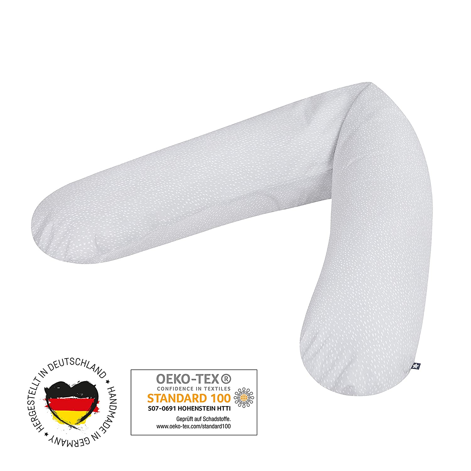 Julius Zöllner Nursing Pillow / Pregnancy Pillow / Positioning Pillow / Especially Comfortable and Soft Flake Filling / Approx. 180 cm / Spots Grey