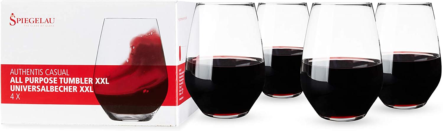 Spiegelau & Nachtmann Spiegelau Authentis Casual XXL Universal Mugs, Set of 4 Wine Glasses, Red Wine Glasses, White Wine Glass, Wine Glass, Crystal Glass, 630 ml Height: 12.9 cm, 4800277